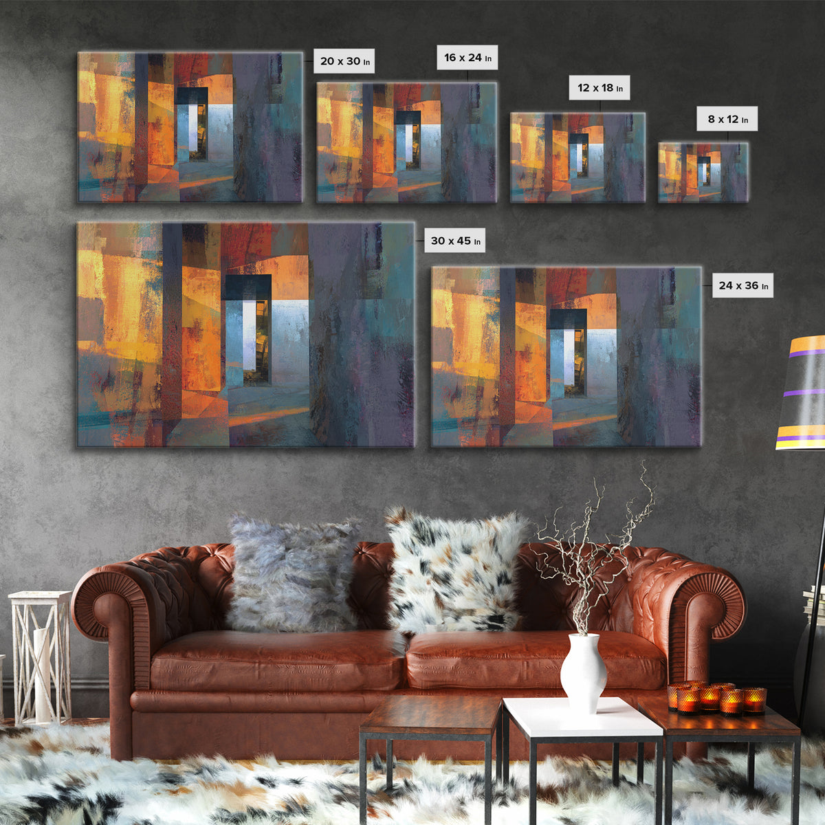 Orange Teal Abstract Doorway Wall Art, Midcentury Modern Art, Geometric Wall Decor, Modern Abstract Art, Living Room Decor