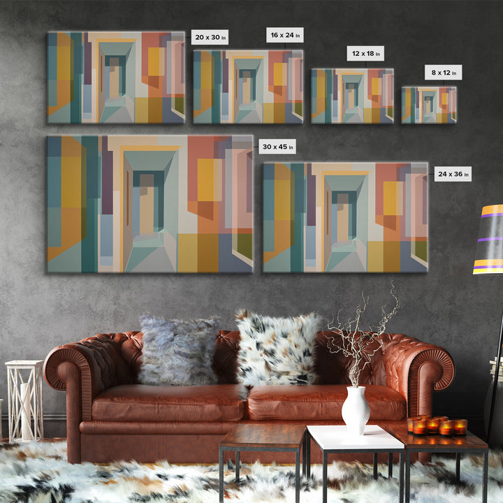 Pastel Abstract Hallway Canvas Print, Midcentury Modern, Geometric Poster, Modern Wall Decor, Minimalist Decor, Home Office Art