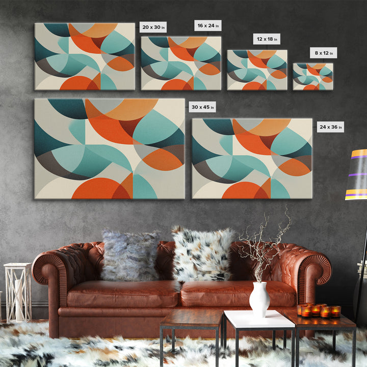 Orange Teal Circle Abstract Wall Art, Midcentury Modern Art, Geometric Shapes Art, Modern Art Print, Retro Wall Decor, Home Decor