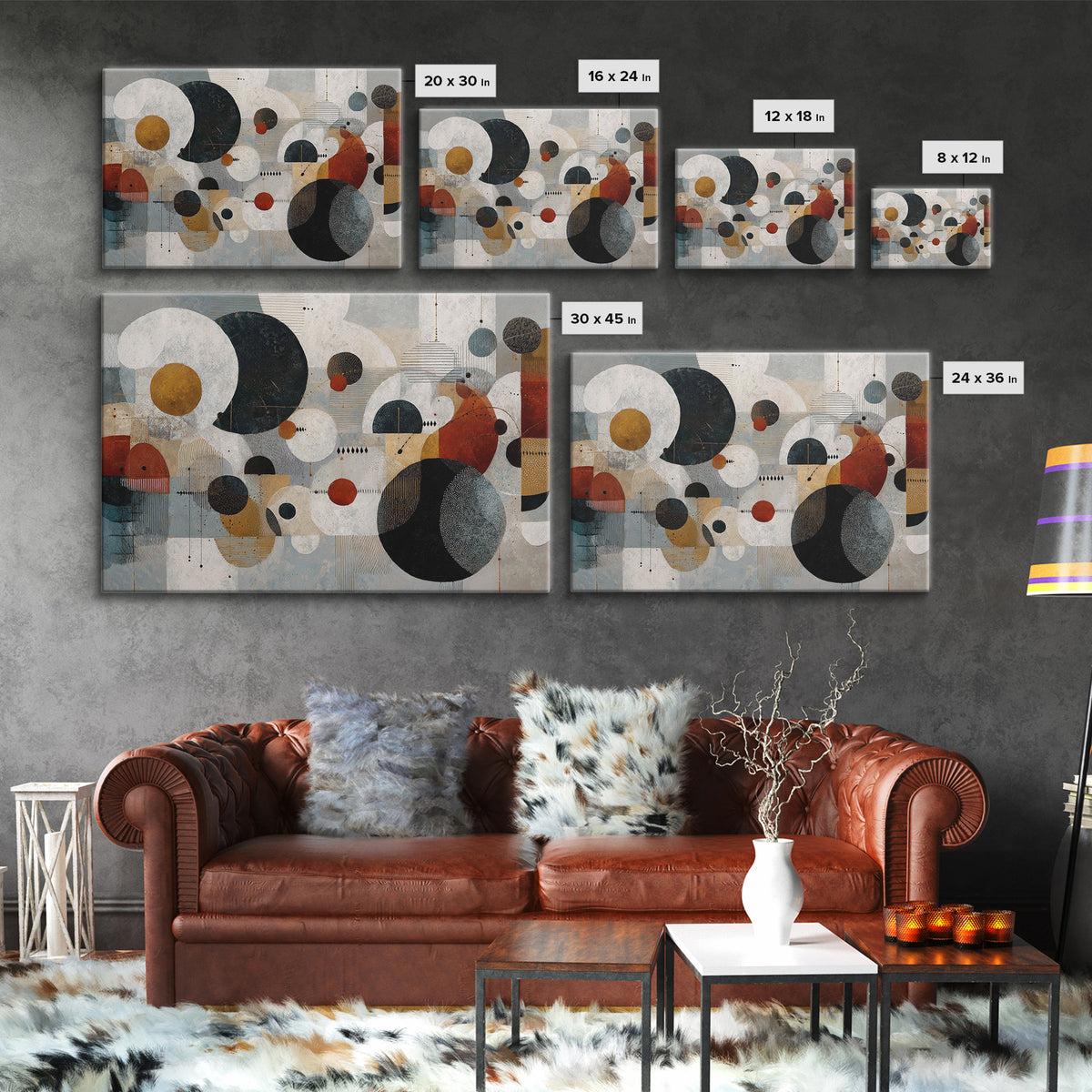 Atomic Circle Mobile Wall Art, Midcentury Modern Art, Geometric Art Print, Abstract Wall Art, Burnt Orange Art, Retro Decor