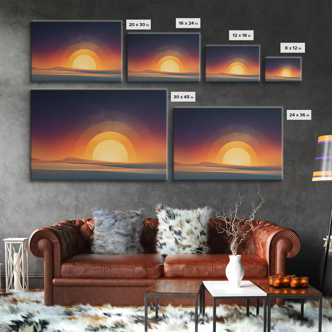 Orange Desert Sun Wall Art, Retro Modern Poster, Minimalist Landscape Print, Midcentury Decor, Warm Abstract Wall Decor Art