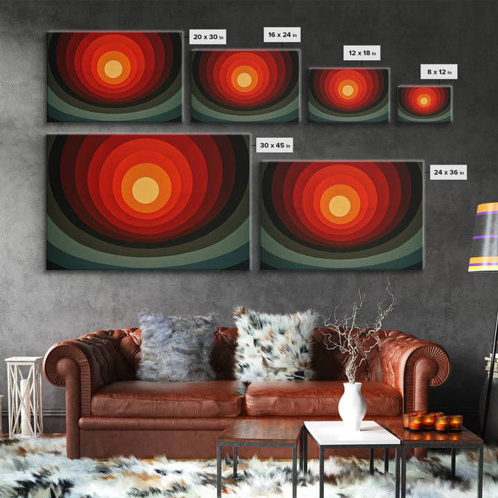Hard Edge Red Orange Target Canvas Print, Midcentury Modern Wall Art, Retro Geometric Poster For Office Home Decor MCM Style