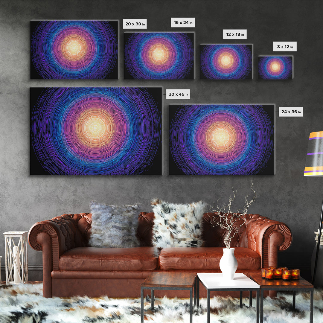 Vibrant Purple Blue Concentric Spiral Wall Art, Midcentury Modern Abstract Art Print, Geometric Retro Decor For Living Room