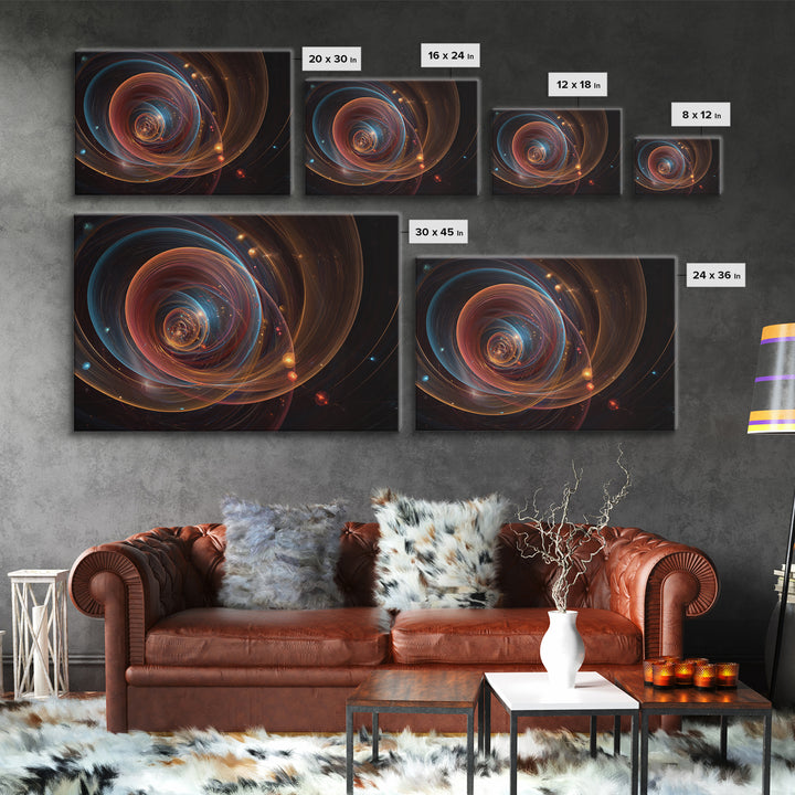 Cosmic Orbital Spiral Framed Canvas Print, Modern Abstract Art, Space Abstract Art Decor, Sci Fi Wall Art For Home Office