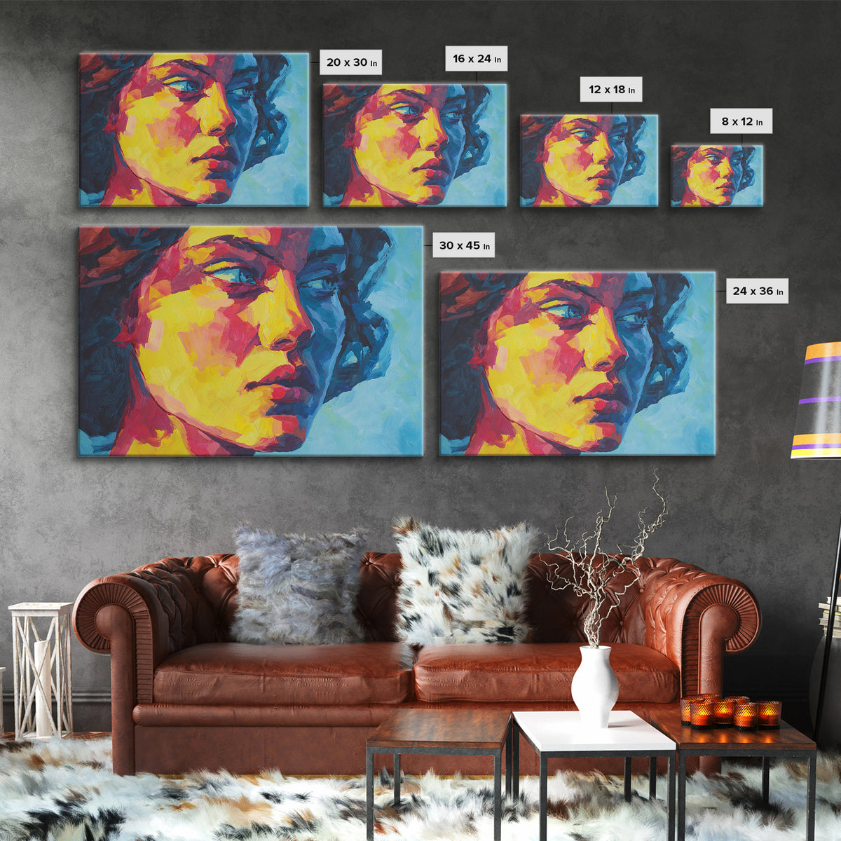 Colorful Expressionist Profile Portrait Canvas Print, Modern Abstract Art, Bold Figurative Wall Art For Bedroom Living Room