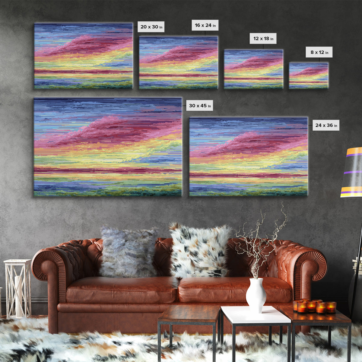 Vibrant Pink Yellow Sunset Clouds, Modern Wall Art, Bright Abstract Art Print, Colorful Living Room Decor Canvas Print Poster