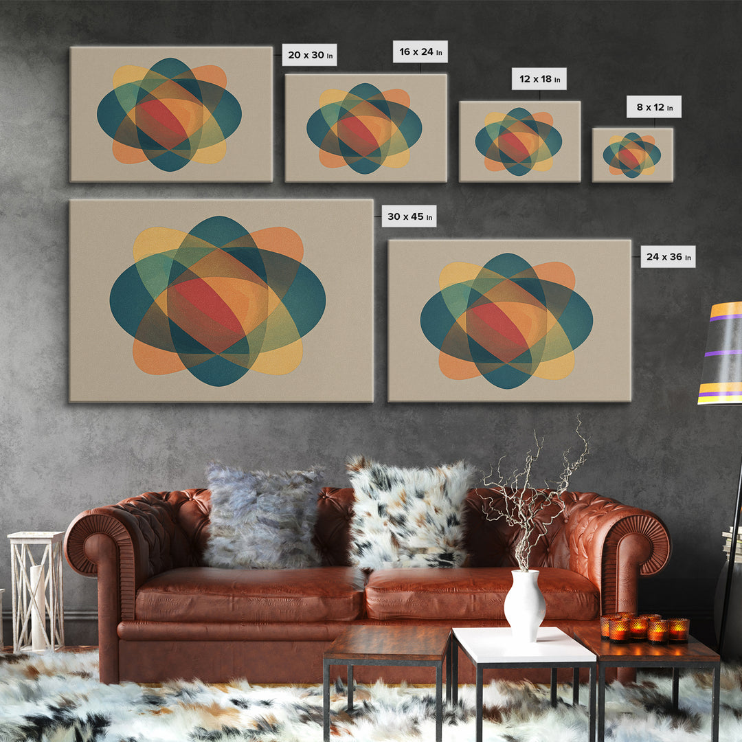 Translucent Atomic Orbit Abstract, Midcentury Modern Wall Art, Geometric Shapes Poster, Retro MCM Home Decor Canvas Print