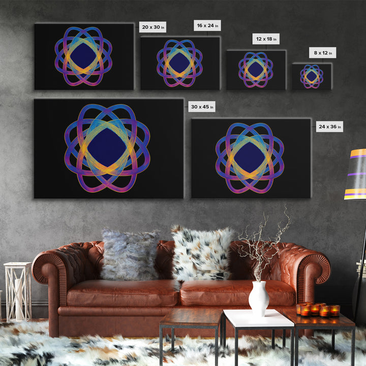 Neon Atomic Spirograph Abstract Wall Art, Midcentury Modern Art Print, Geometric Op Art, Retro Black Decor, Statement Piece