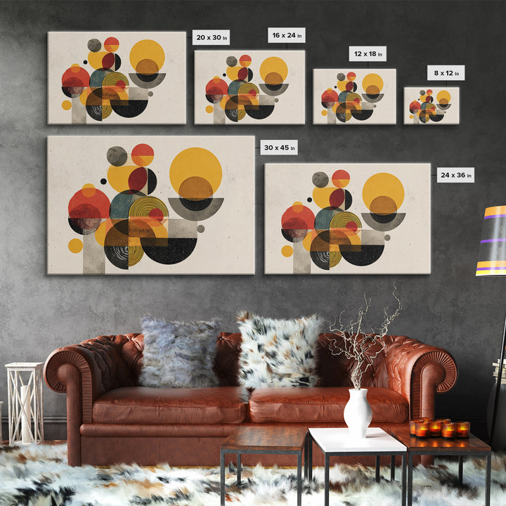 Warm Bauhaus Circles Canvas Print, Midcentury Modern Wall Art, Geometric Abstract Art, Retro Orange Black Home Decor Print Gift