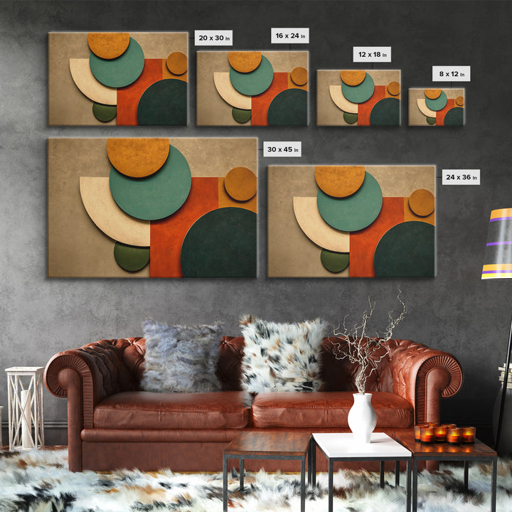 Earth Tone Circles And Rectangles Canvas Print, Midcentury Modern Abstract Art, Geometric Wall Art, Warm Boho Home Decor