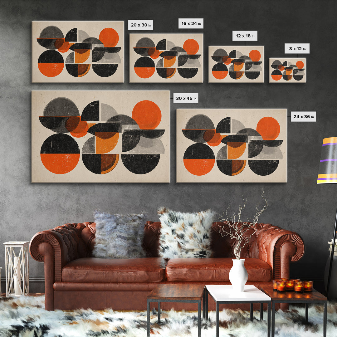 Orange Black Gray Circle Collage Wall Art, Midcentury Modern Art Print, Retro Geometric Poster, Bold MCM Living Room Wall Decor