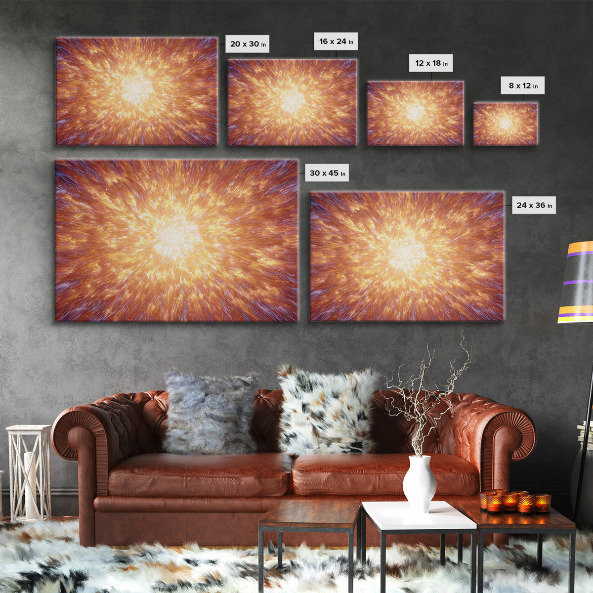 Fiery Cosmic Explosion Canvas Print, Bright Abstract Art, Orange Starburst Wall Art, Modern Space Poster, Statement Home Decor