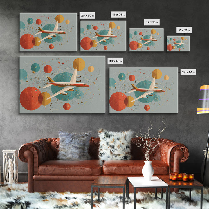 Retro Jet Age Airplane Orbit Abstract Wall Art, Midcentury Modern Art Print, Atomic Aviation Poster, MCM Living Room Decor