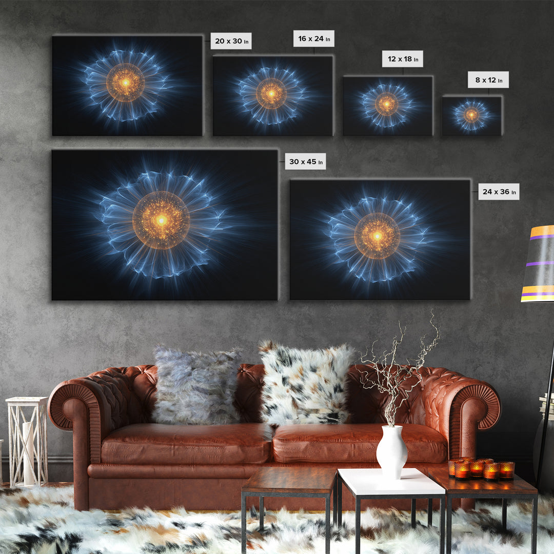 Blue Electric Plasma Orb Wall Art, Cosmic Abstract Art Print, Modern Space Poster, Orange Energy Decor, Sci Fi Office Decor