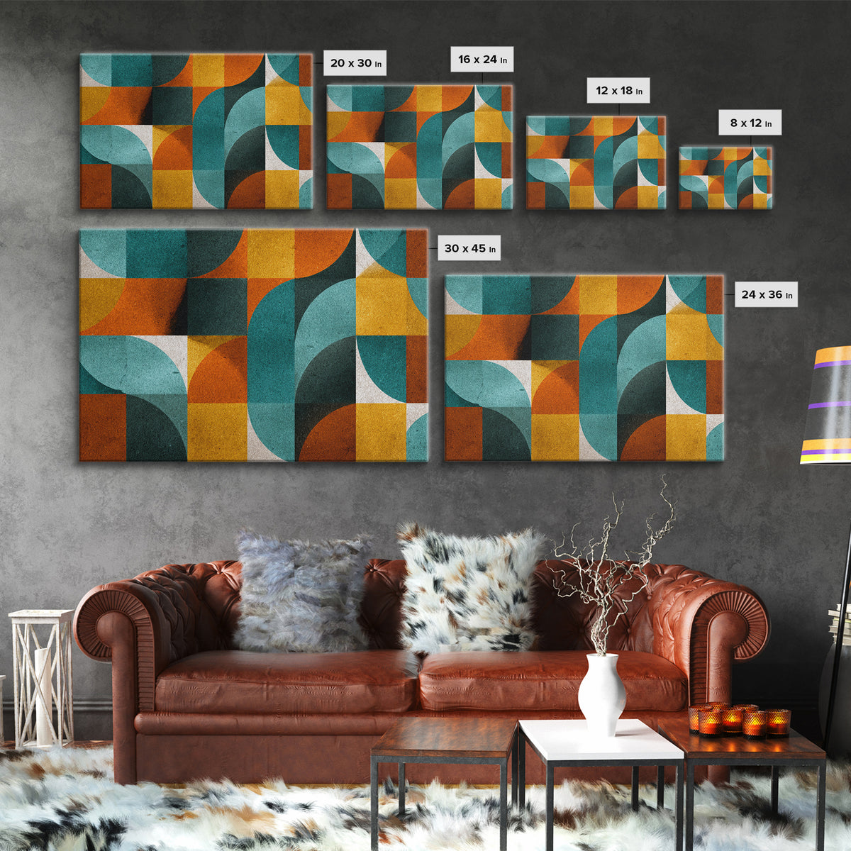 Teal Orange Mustard Geometric Arches Wall Art, Midcentury Modern Art Print, Retro MCM Decor, Abstract Living Room Poster