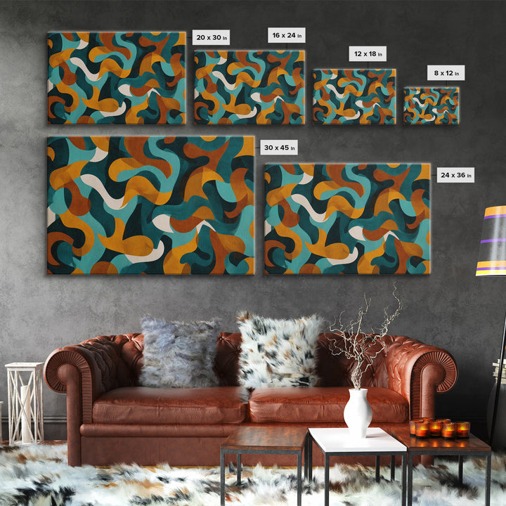 Teal Mustard Rust Organic Shapes Canvas Print, Midcentury Modern Abstract Art, Retro Wall Decor, Funky Living Room Poster