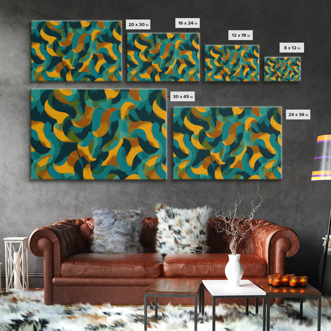 Teal Gold Navy Brushstroke Canvas Print, Midcentury Abstract Art, Modern Retro Wall Decor, Colorful MCM Home Office Poster
