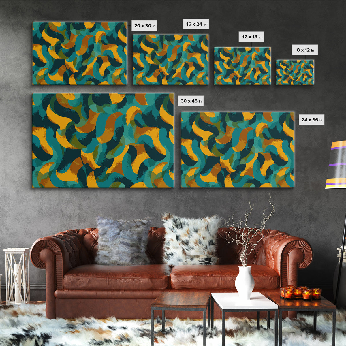 Teal Gold Navy Brushstroke Canvas Print, Midcentury Abstract Art, Modern Retro Wall Decor, Colorful MCM Home Office Poster