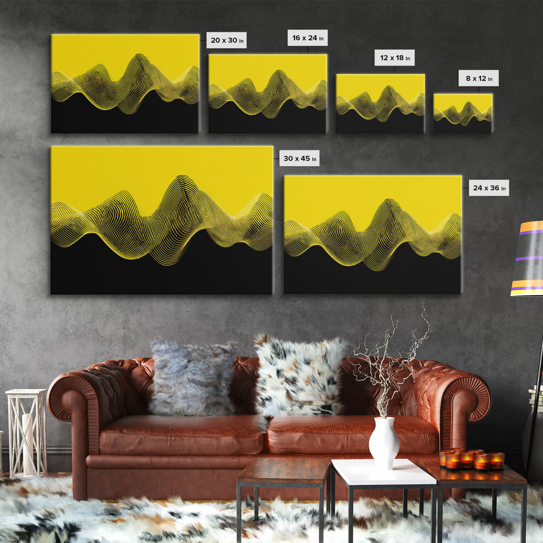 Yellow Black Waveform Wall Art, Minimalist Abstract Canvas Print, Modern Geometric Art, Office Decor, Statement Wall Decor
