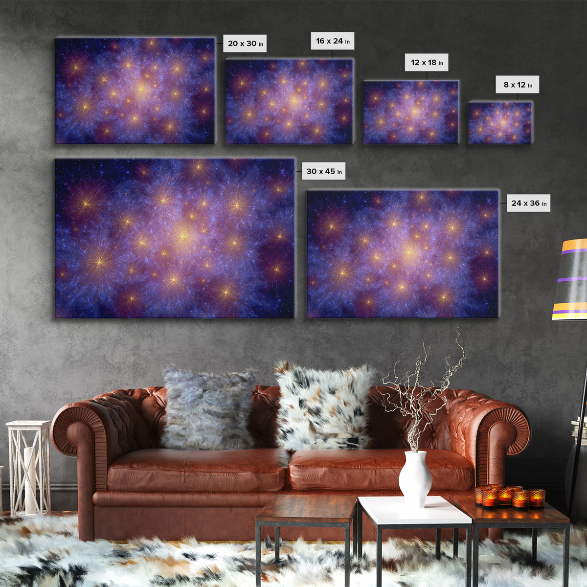 Blue Purple Galaxy Starfield Framed Canvas Print, Cosmic Abstract Wall Art, Modern Home Decor, Bedroom Art, Digital Art, Print