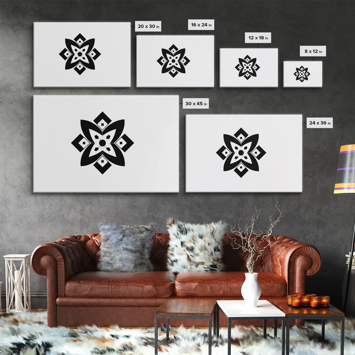 Black And White Geometric Flower Wall Art, Minimalist Art Print, Midcentury Modern Abstract Poster, Symmetrical Decor, Office Decor