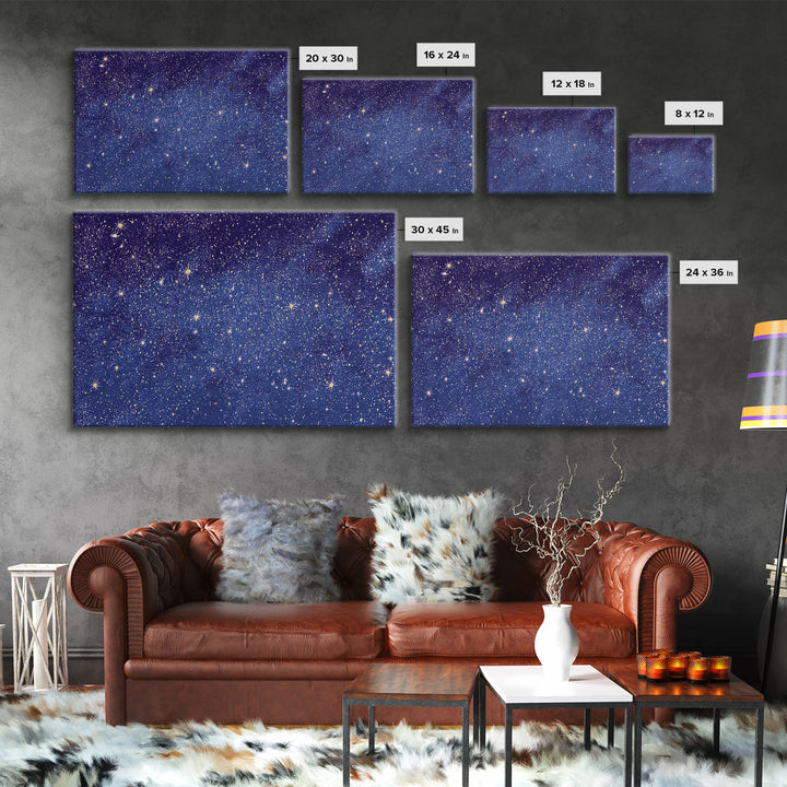 Blue Purple Galaxy Star Field Canvas Print, Celestial Space Abstract Art, Modern Wall Art, Cosmic Retro Bedroom Decor Gift