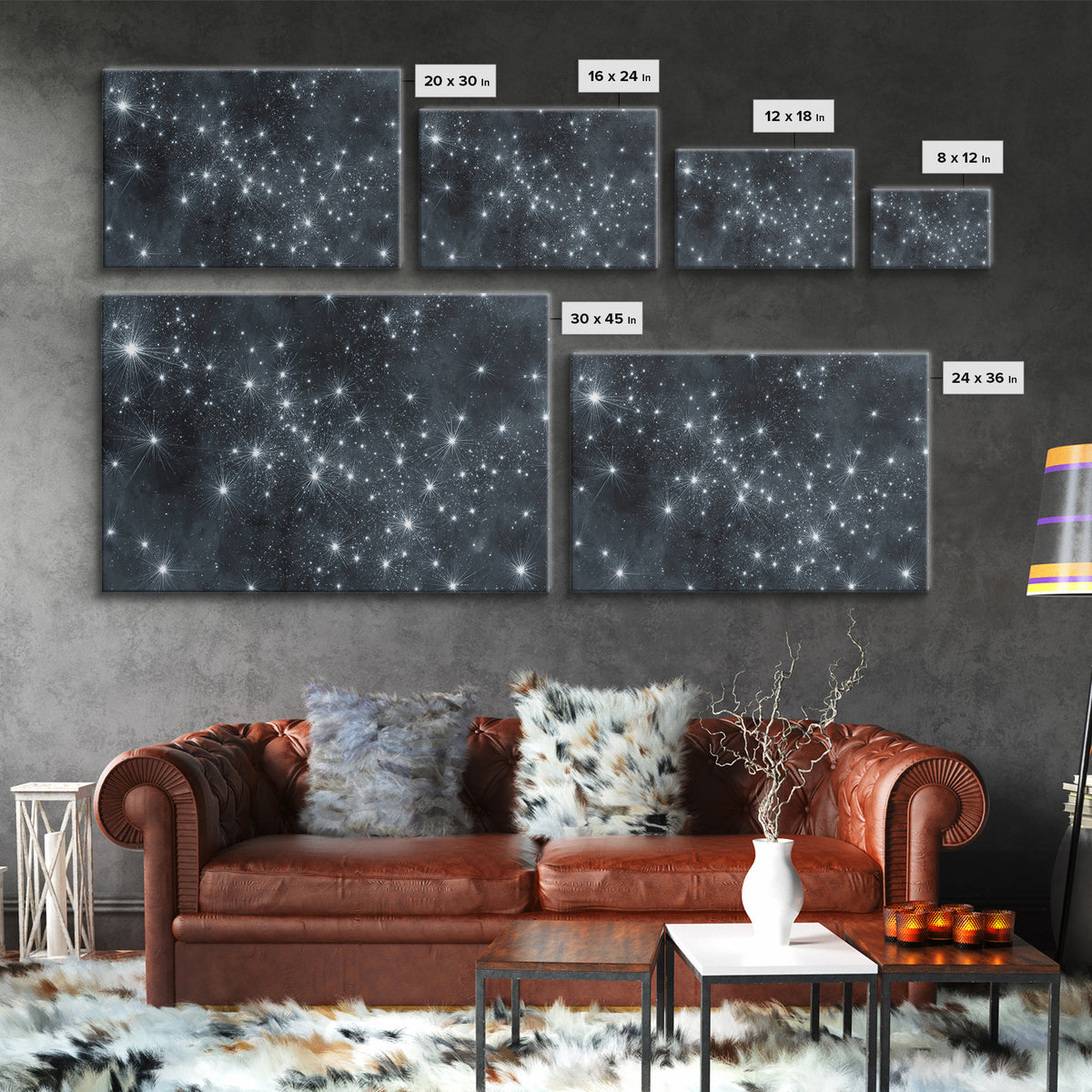 Monochrome Silver Starry Night Wall Art, Black White Space Abstract Art Print, Modern Wall Decor, Moody Bedroom Art Poster