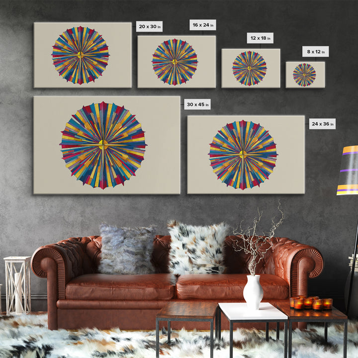 Colorful Radial Circle Burst Canvas Print, Midcentury Modern Abstract Art, Geometric Wall Art, Retro MCM Home Decor Poster