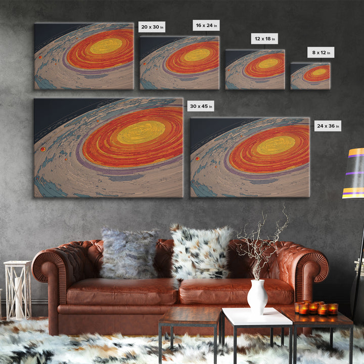 Orange Spiral Galaxy Canvas Print, Space Abstract Art, Modern Wall Art, Midcentury Modern Decor, Cosmic Retro Poster Gift