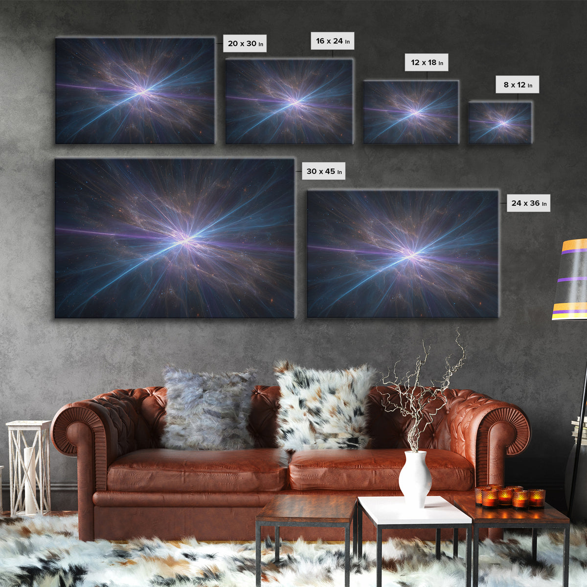 Luminous Nebula Light Burst Wall Art, Space Abstract Art, Framed Canvas Print, Modern Wall Art, Blue Cosmic Decor Poster Gift