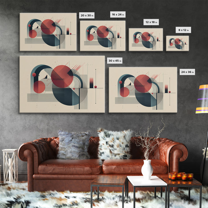 Red Teal Bauhaus Geometry Wall Art, Midcentury Modern Abstract Art Print, Geometric MCM Wall Decor, Office Decor, Modern Home Decor