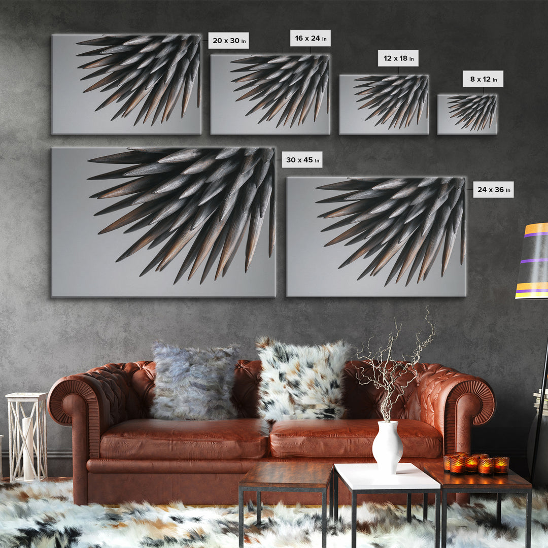 Metallic Black Spines Close Up Canvas Print, Modern Abstract Nature Office Wall Decor, Minimalist Monochrome Statement Art