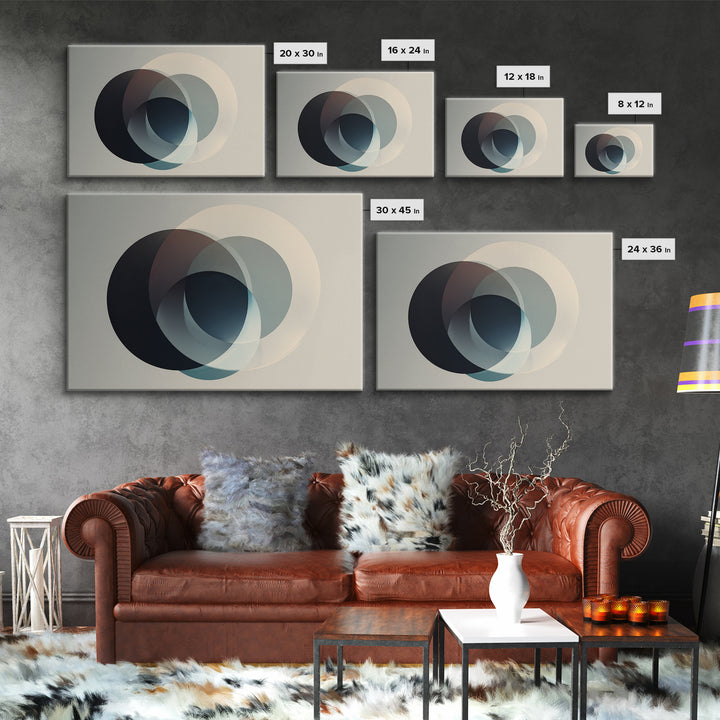 Neutral Overlapping Circle Framed Canvas Print, Minimalist Abstract Wall Decor, Modern Geometric Art, Beige Black Home Poster