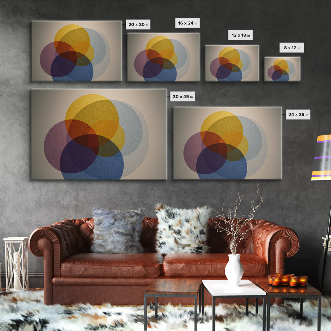 Layered Mustard Burgundy And Navy Circles Wall Art, Midcentury Modern Geometric Abstract MCM Living Room Decor Print And Poster
