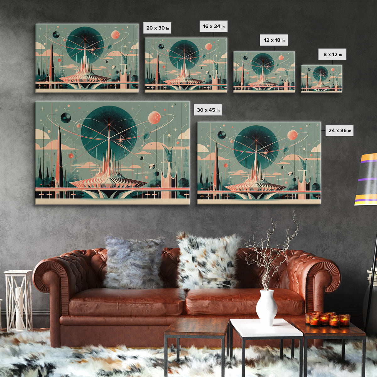 Atomic Futurist Pavilion Canvas Print, Midcentury Modern Wall Art, Retro Space Age Decor, Geometric MCM Architecture Poster