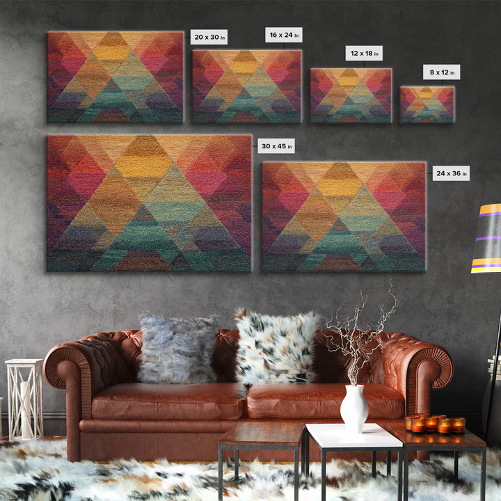 Textured Triangle Mountain Abstract Wall Art, Midcentury Modern Geometric Art Print, Colorful Decor, Framed Canvas Print