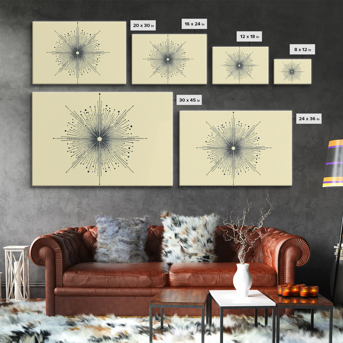 Navy Cream Dotted Starburst Wall Art, Midcentury Modern Art Print, Atomic Geometric Abstract Decor, Retro MCM Poster, Home Decor