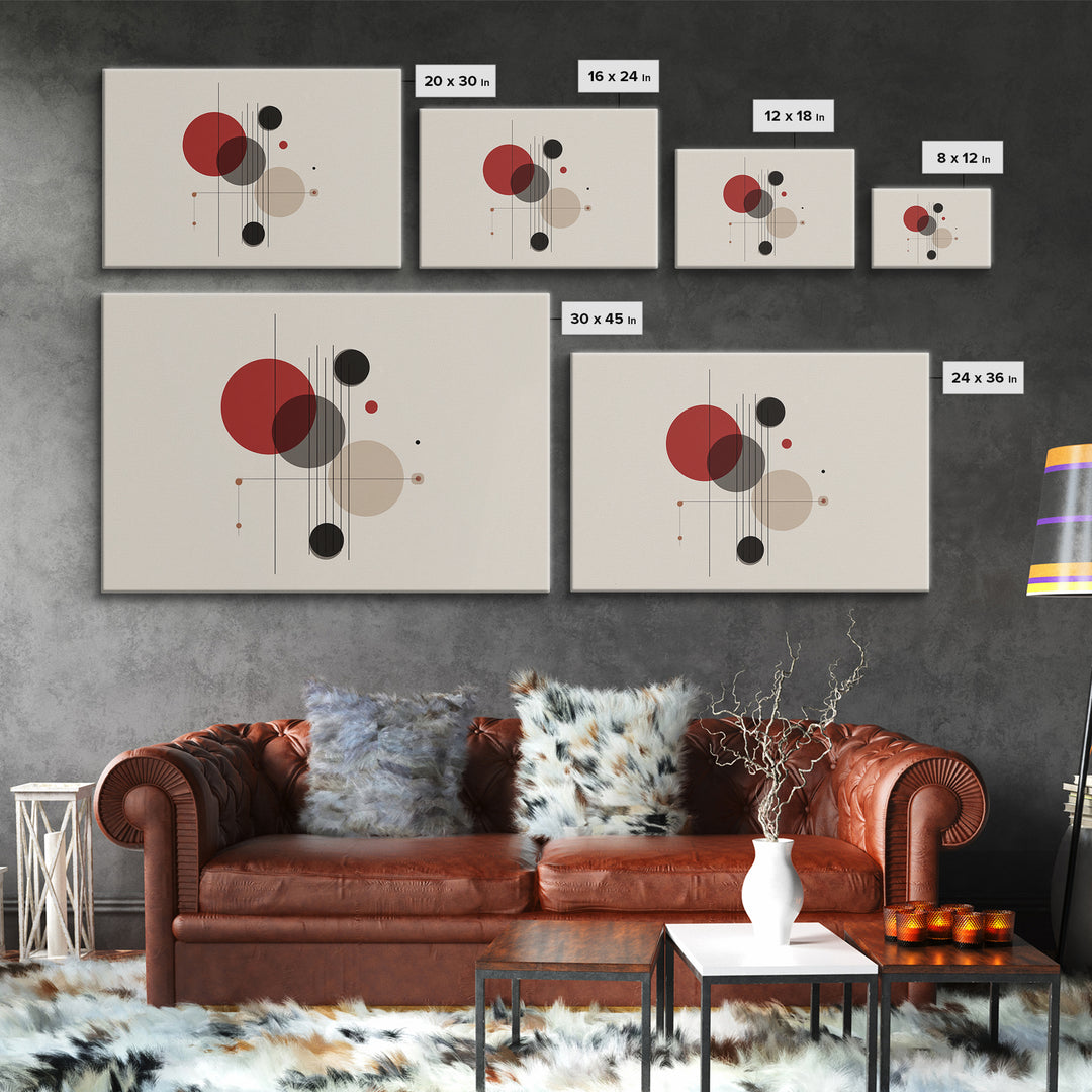 Red Beige Black Circle Balance Canvas Print, Midcentury Modern Wall Art, Bauhaus Geometric Abstract Poster, Retro Office Decor