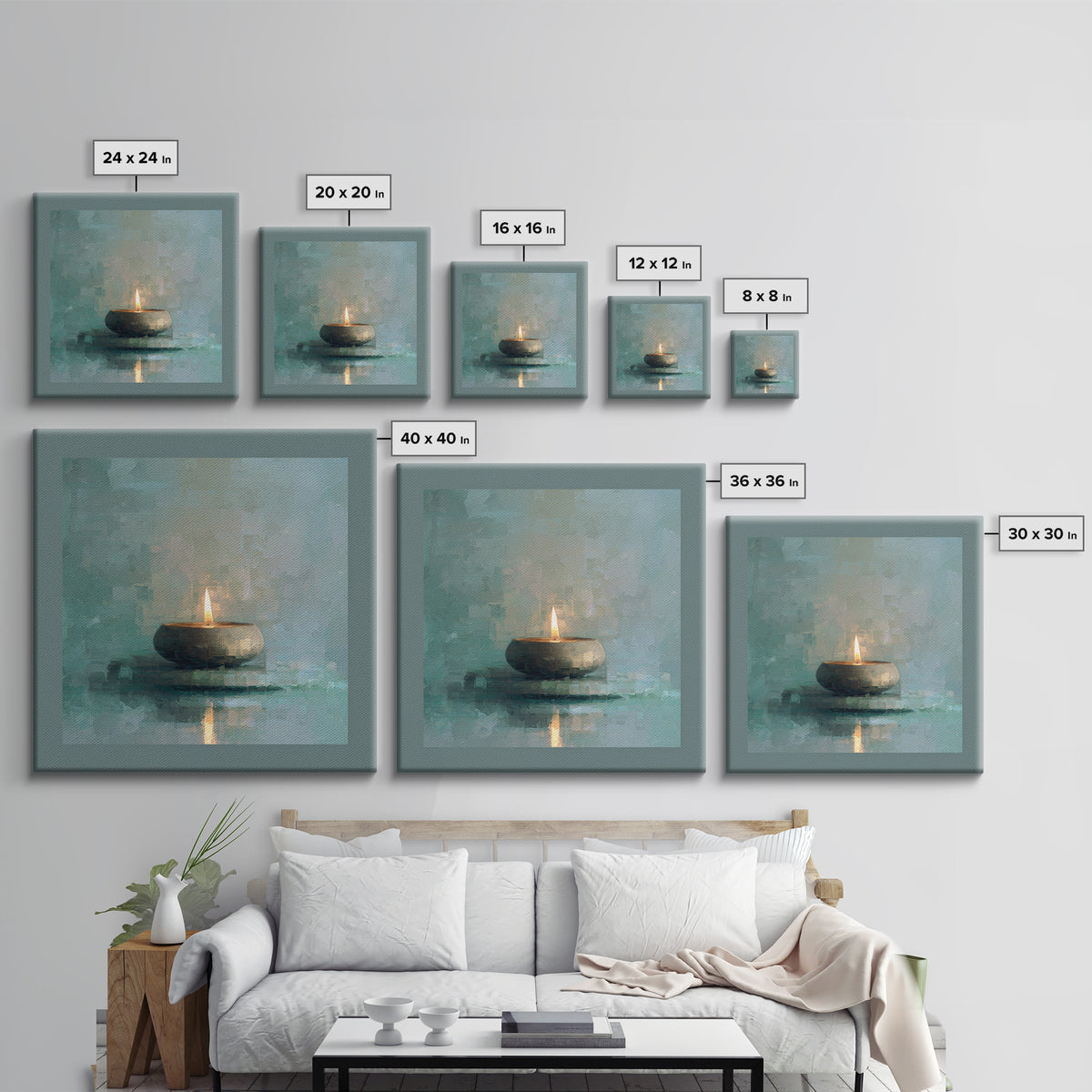Minimal Candle Flame on Dark Background Canvas Print, Meditation Art, Modern Home Decor, Living Room Decor, Fine Art, Stillness, MED-1x1-14