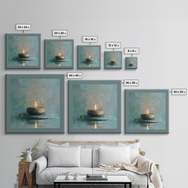 Minimal Candle Flame on Dark Background Canvas Print, Meditation Art, Modern Home Decor, Living Room Decor, Fine Art, Stillness, MED-1x1-14
