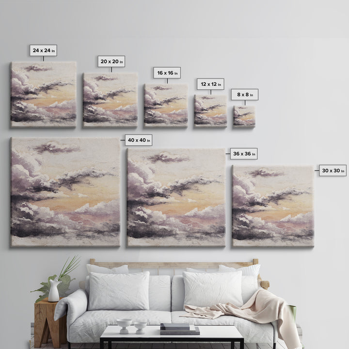 Gentle Cloudscape in Lavender and Cream Canvas Print, Meditation Art, Gallery Wall Art, Living Room Decor, Watercolor Art, MED-1x1-19