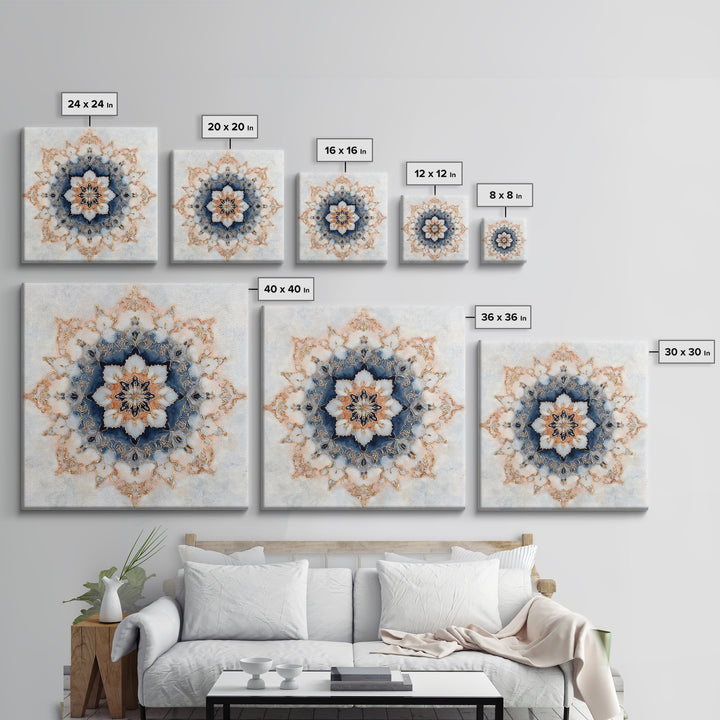 Mandala with Soft Gold and Indigo Symmetry Canvas Print, Meditation Art, Printable Artwork, Living Room Decor, Stillness, MED-1x1-26