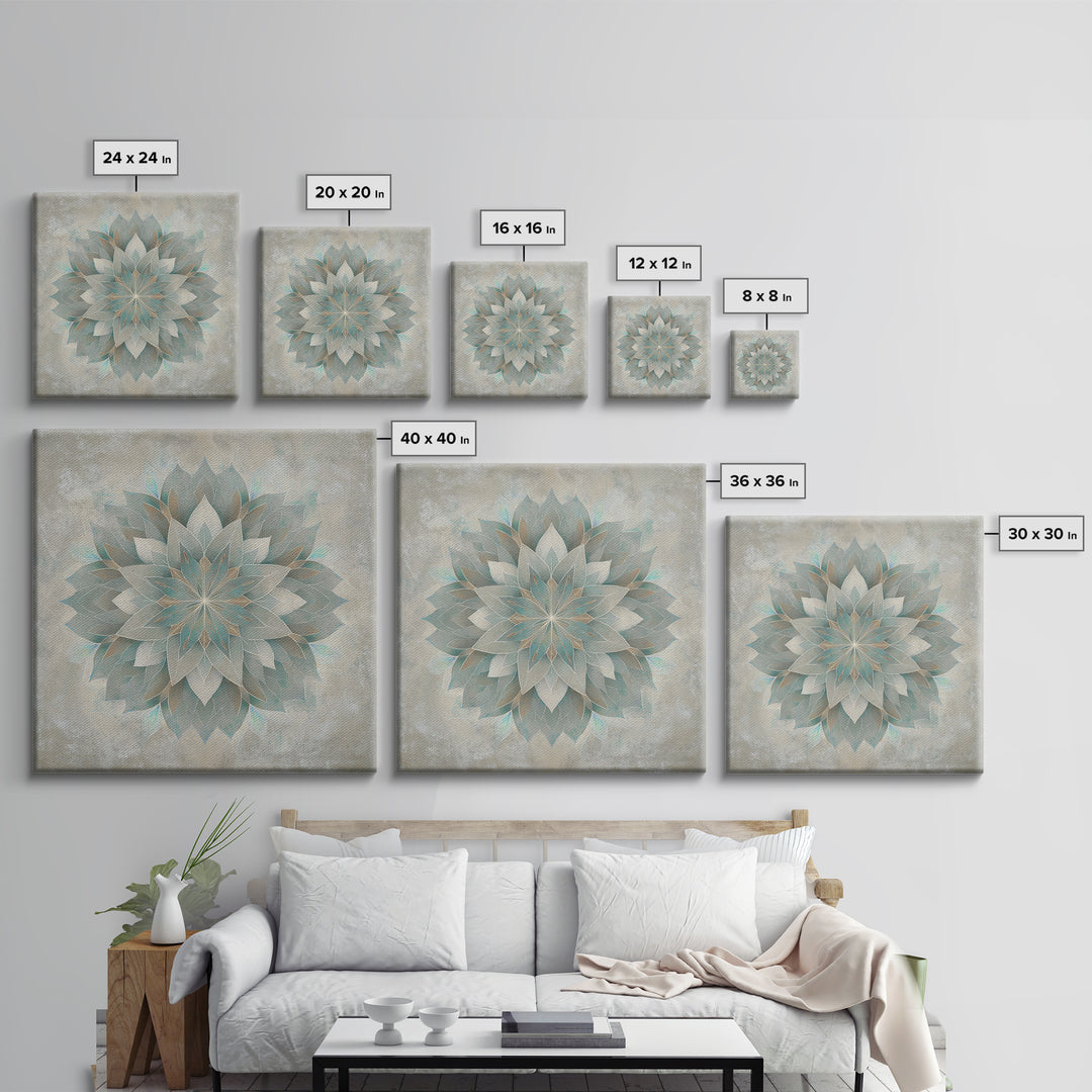 Sacred Geometry Lotus Framed Canvas Print, Meditation Art, Contemporary Art, Living Room Decor, Stillness, Modern Decor, MED-1x1-39