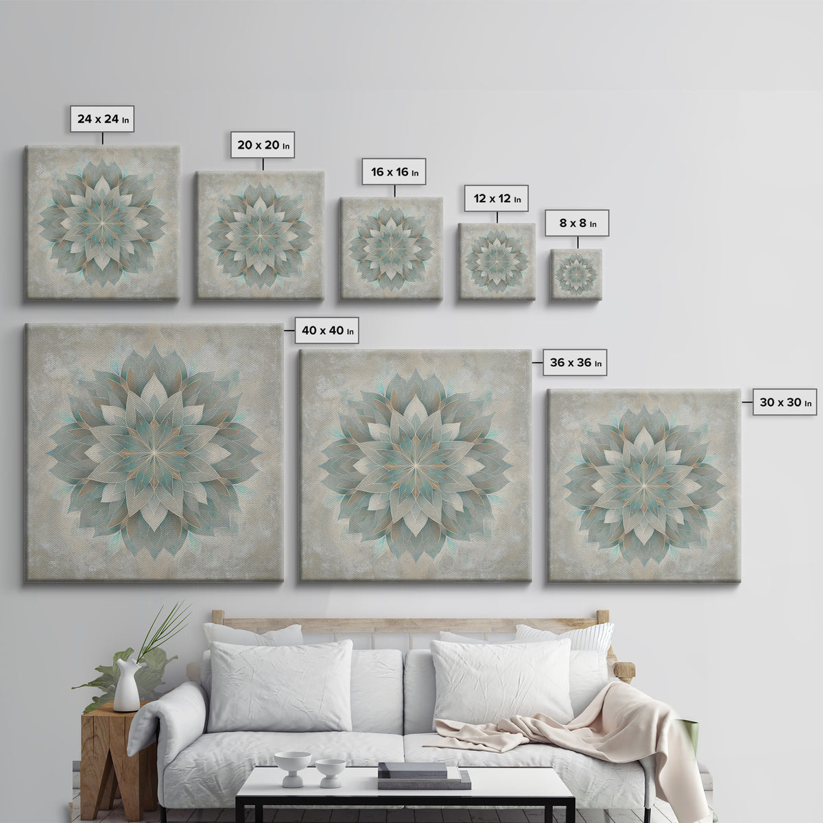 Sacred Geometry Lotus Framed Canvas Print, Meditation Art, Contemporary Art, Living Room Decor, Stillness, Modern Decor, MED-1x1-39