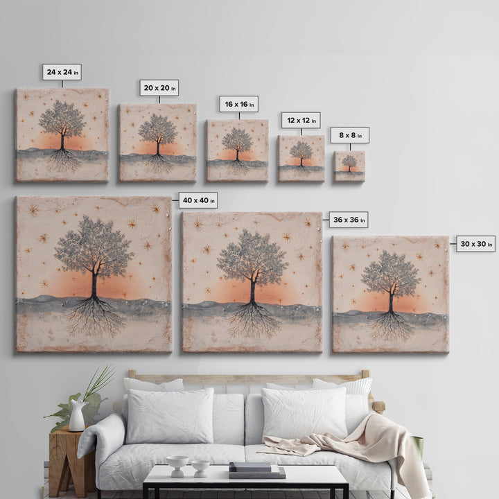 Tree of Life Framed Canvas Print, Meditation Art, Boho Wall Art, Living Room Decor, Fine Art, Stillness, Spiritual Wall Art, MED-1x1-44