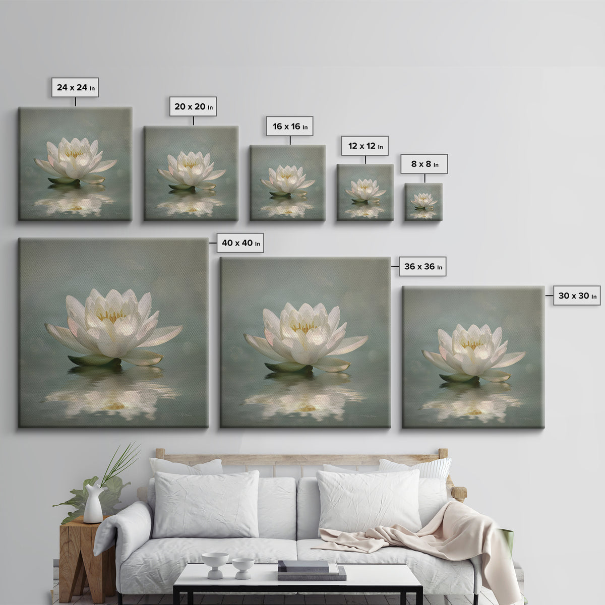 Lotus Flower Glowing Canvas Print, Meditation Art, Art Print, Living Room Decor, Watercolor Art, Stillness, Digital Print, MED-1x1-49
