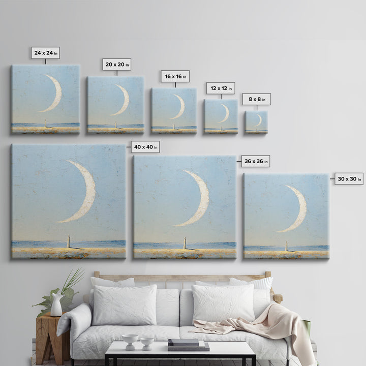 Single Seated Figure Beneath a Crescent Moon Canvas Print, Meditation Art, Statement Artwork, Living Room Decor, Stillness, MED-1x1-75