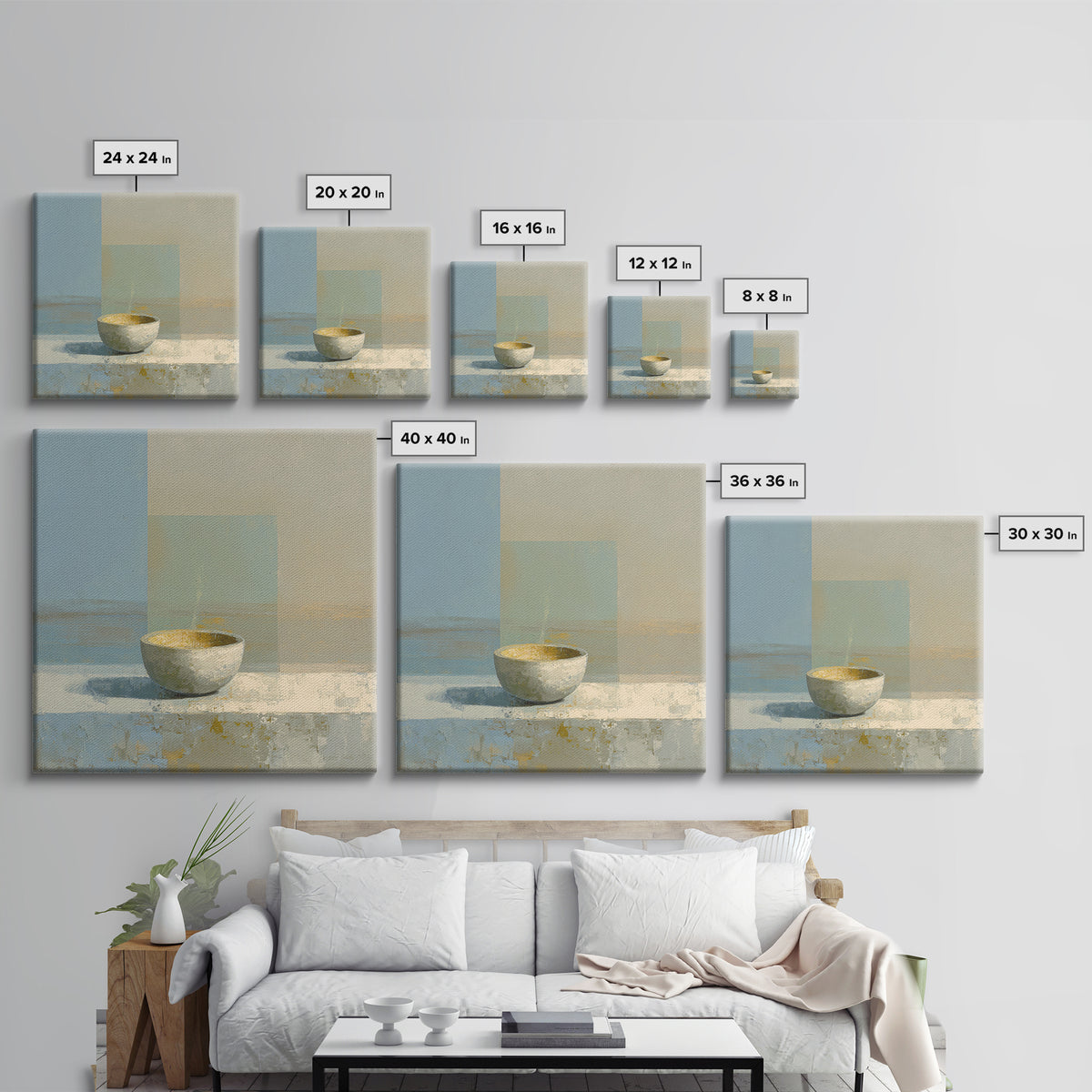Tea Bowl and Steam Framed Canvas Print, Meditation Art, Wall Art, Living Room Decor, Oil Painting, Stillness, Boho Wall Decor, MED-1x1-93
