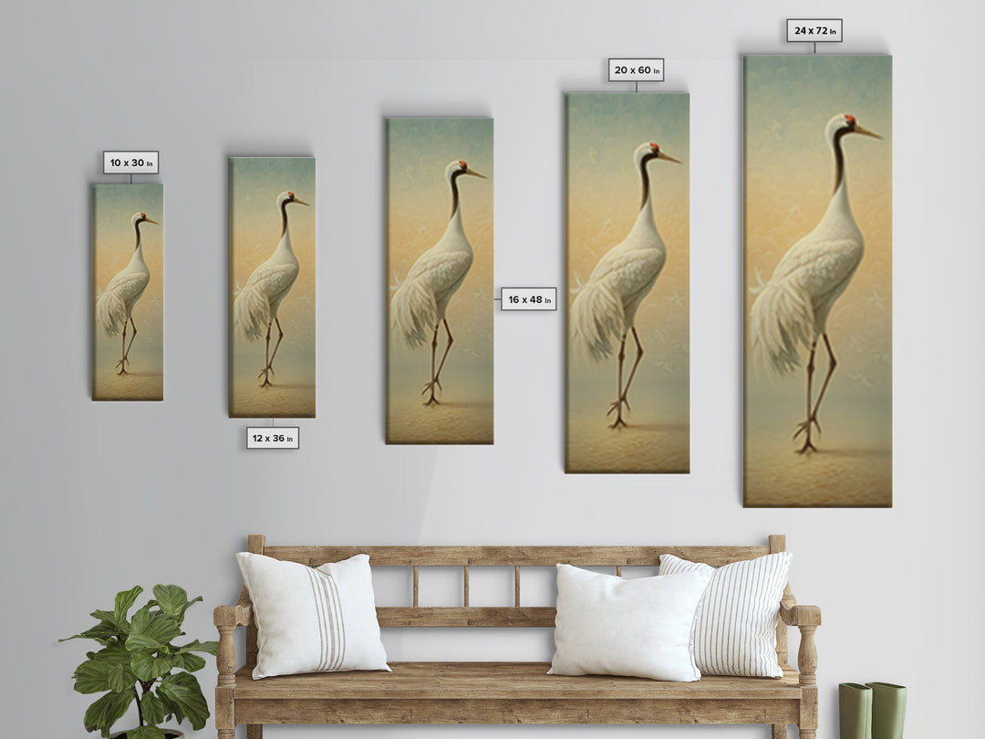 White Crane in Quiet Morning Mist Canvas Print, Meditation Art, Yoga Wall Art, Living Room Decor, Fine Art, Stillness, MED-1x3-100