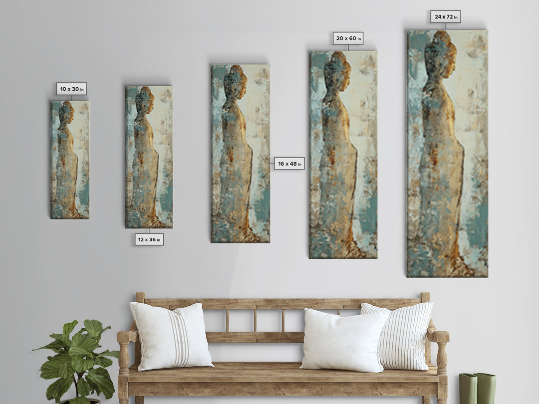Buddha Silhouette Surrounded by Warm Light Framed Canvas Print, Meditation Art, Boho Wall Decor, Living Room Decor, Stillness, MED-1x3-19